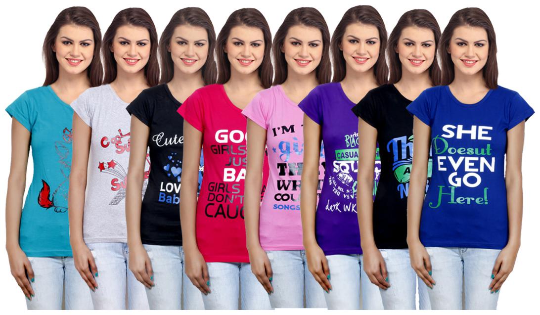 

IndiWeaves Women Cotton Printed T-Shirt ( Set of- 8)