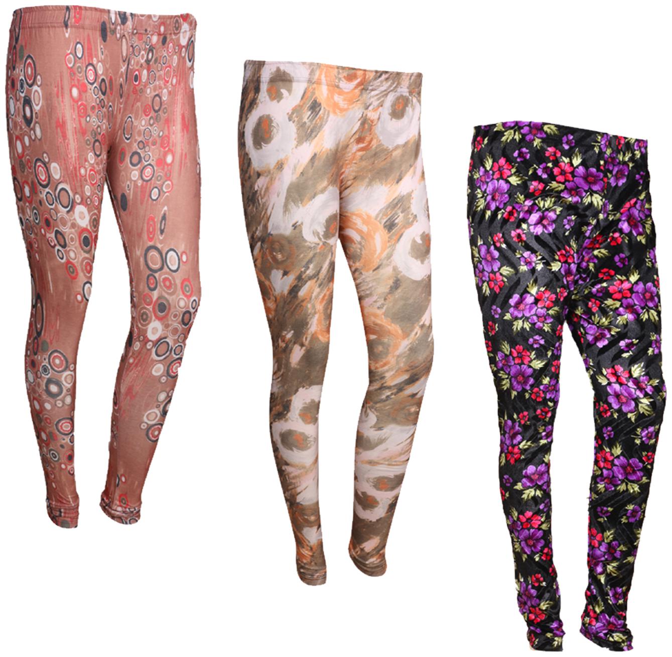 

IndiWeaves Women Cotton Printed Legging and Velvet Printed Leggings (Pack of 3)