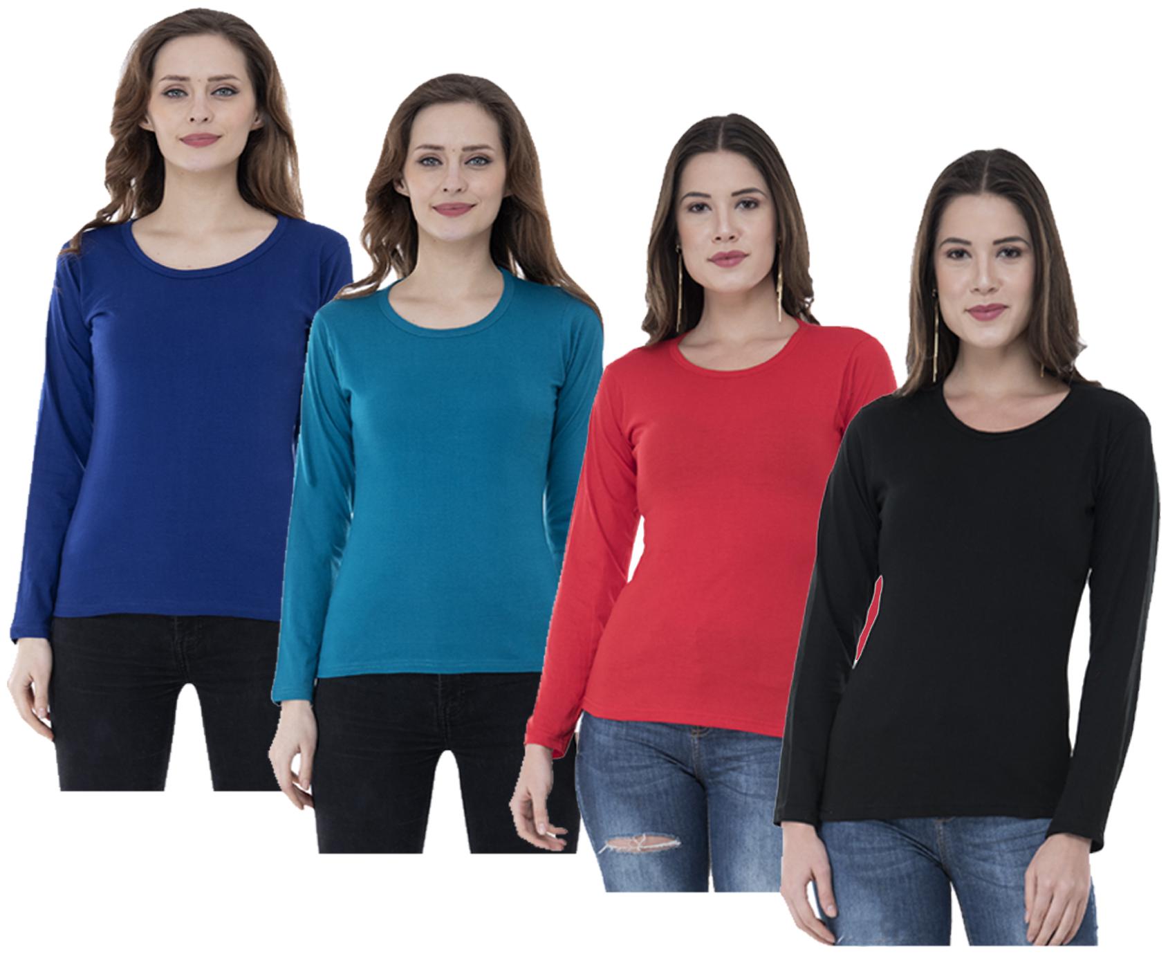 

Indiweaves Women Multi Regular fit Round neck Cotton T shirt