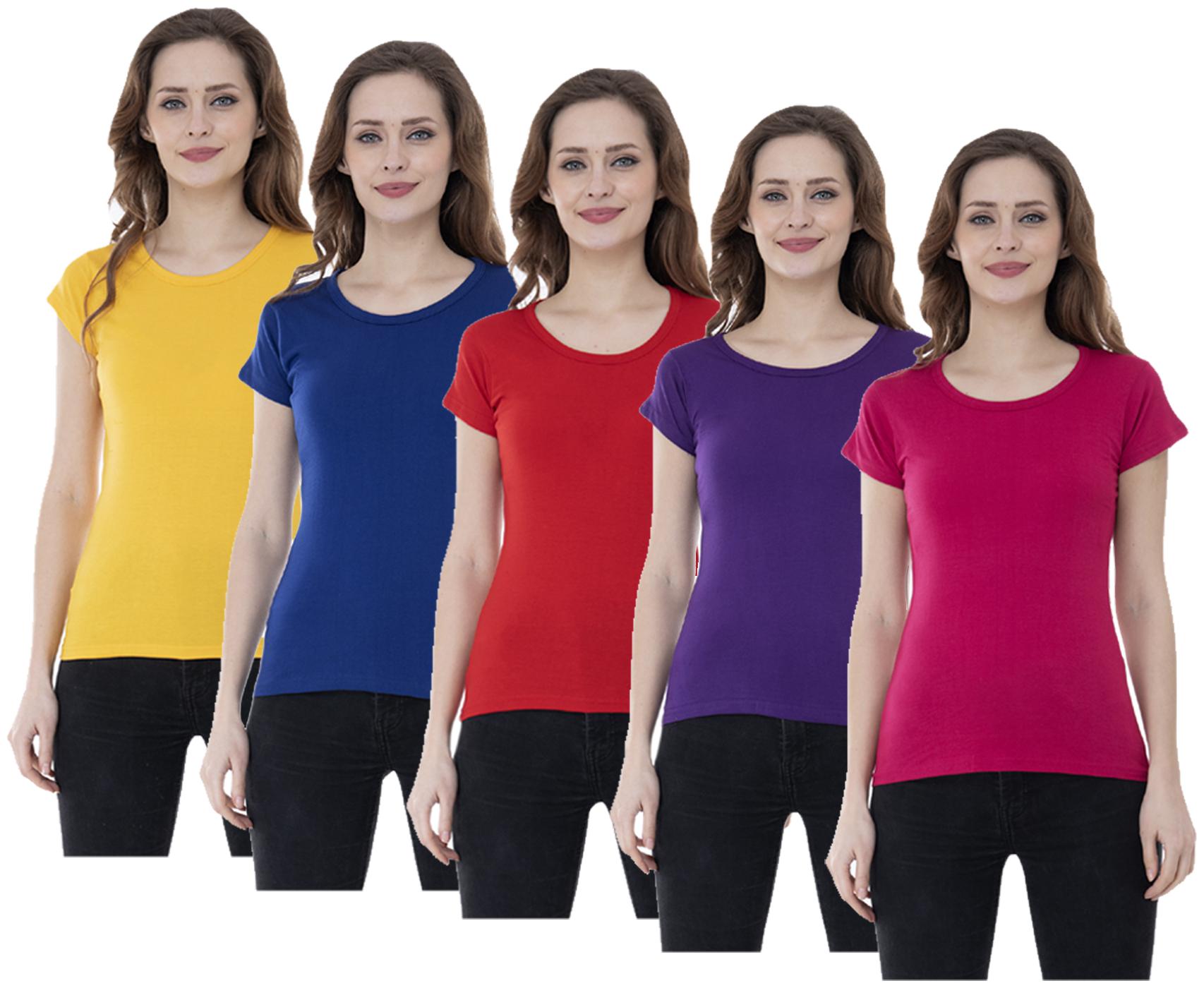 

Indiweaves Women Multi Regular fit Round neck Cotton T shirt