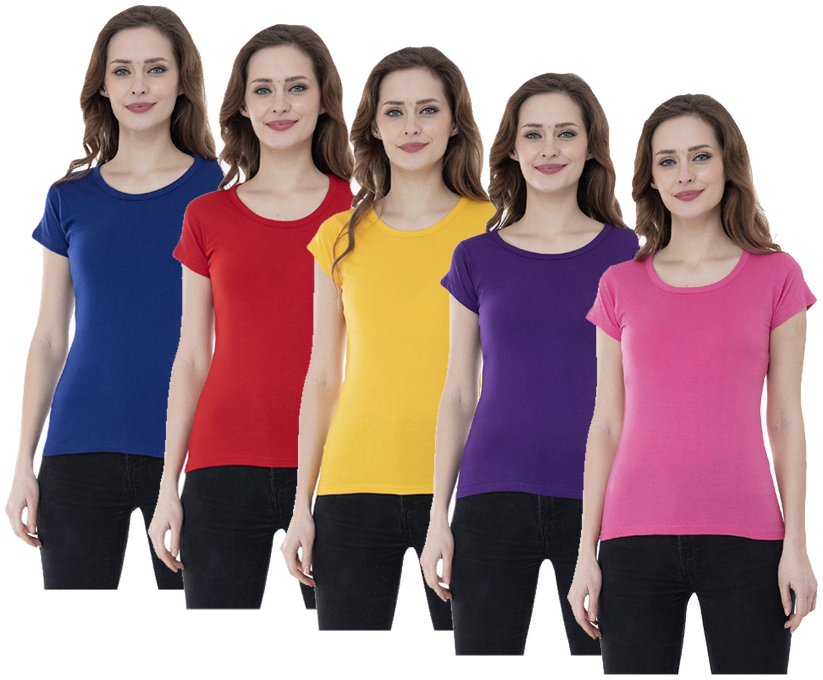 

Indiweaves Women Multi Regular fit Round neck Cotton T shirt