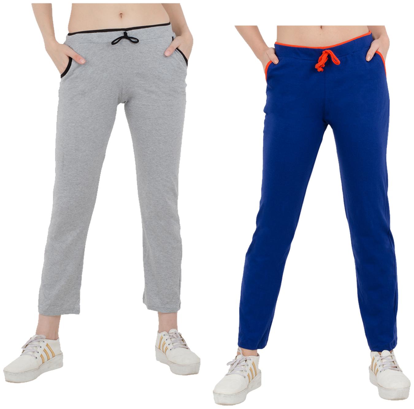 

Indiweaves Women Regular fit Cotton Solid Track pants - Grey Blue