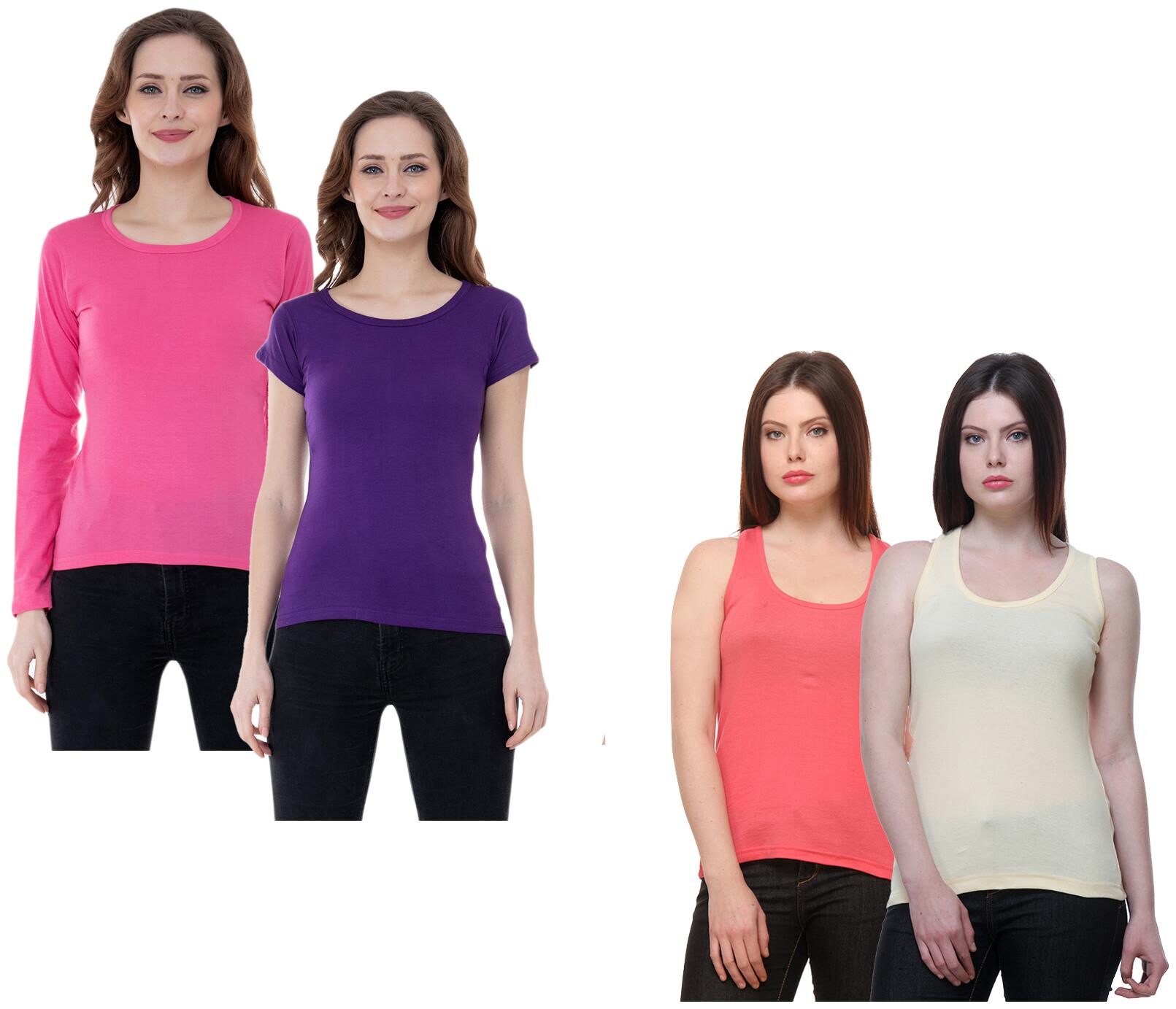 

Indiweaves Women Multi Regular fit Round neck Cotton Tank top