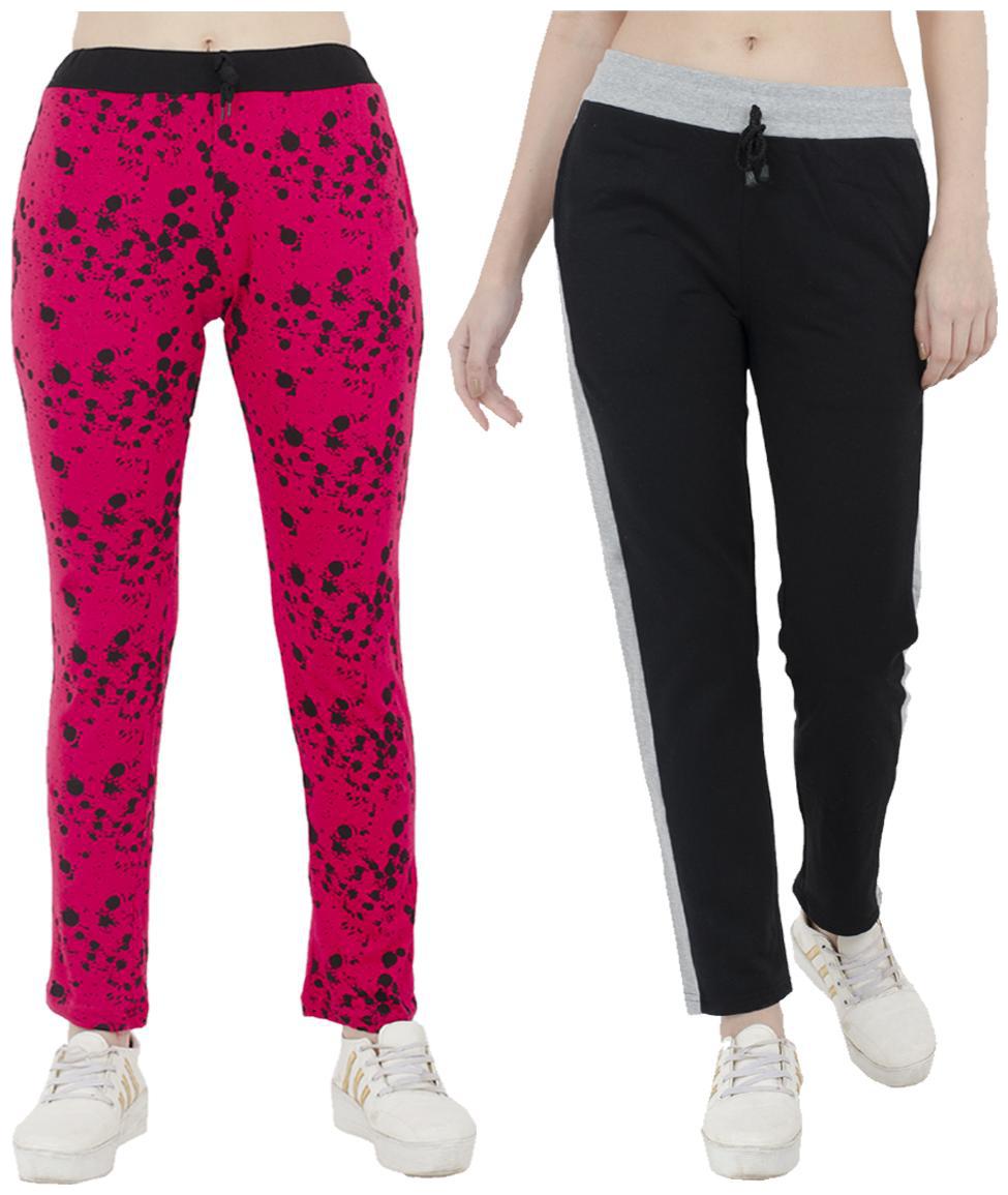 

Indiweaves Women Regular fit Polyester Printed Track pants - Black