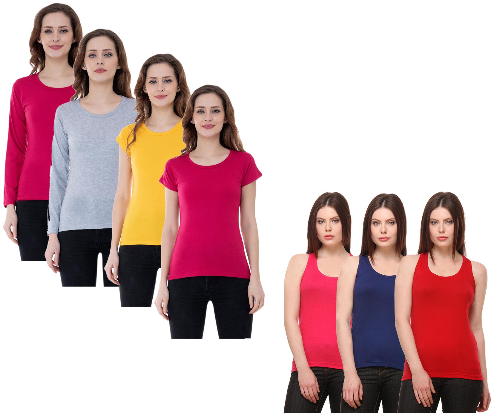 

Indiweaves Women Multi Regular fit Round neck Cotton Tank top