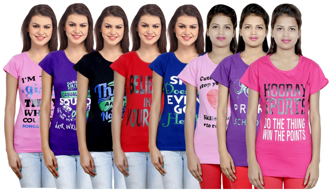 

IndiWeaves Women s Cotton Printed T-Shirts COMBO OFFER ( Pack of 8 T-Shirts)