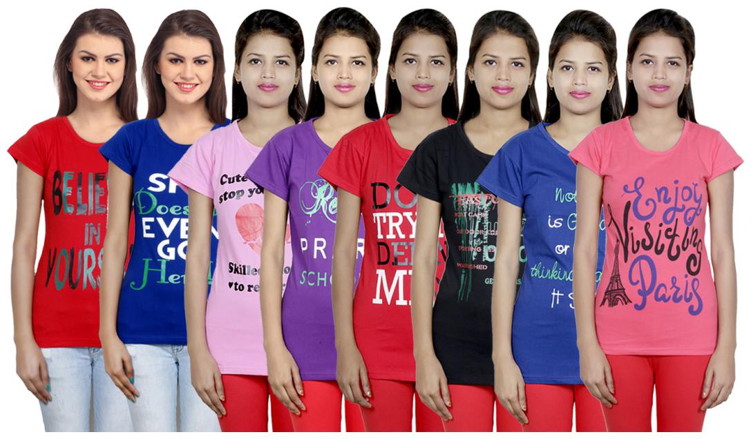 

IndiWeaves Women s Cotton Printed T-Shirts COMBO OFFER ( Pack of 8 T-Shirts)