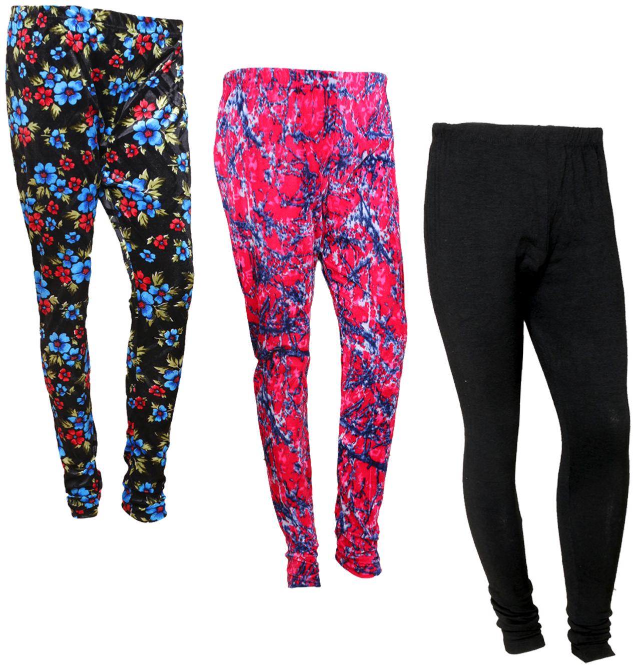 

IndiWeaves Women Woolen Plain and Velvet Printed Leggings for Winters (Pack of 3)