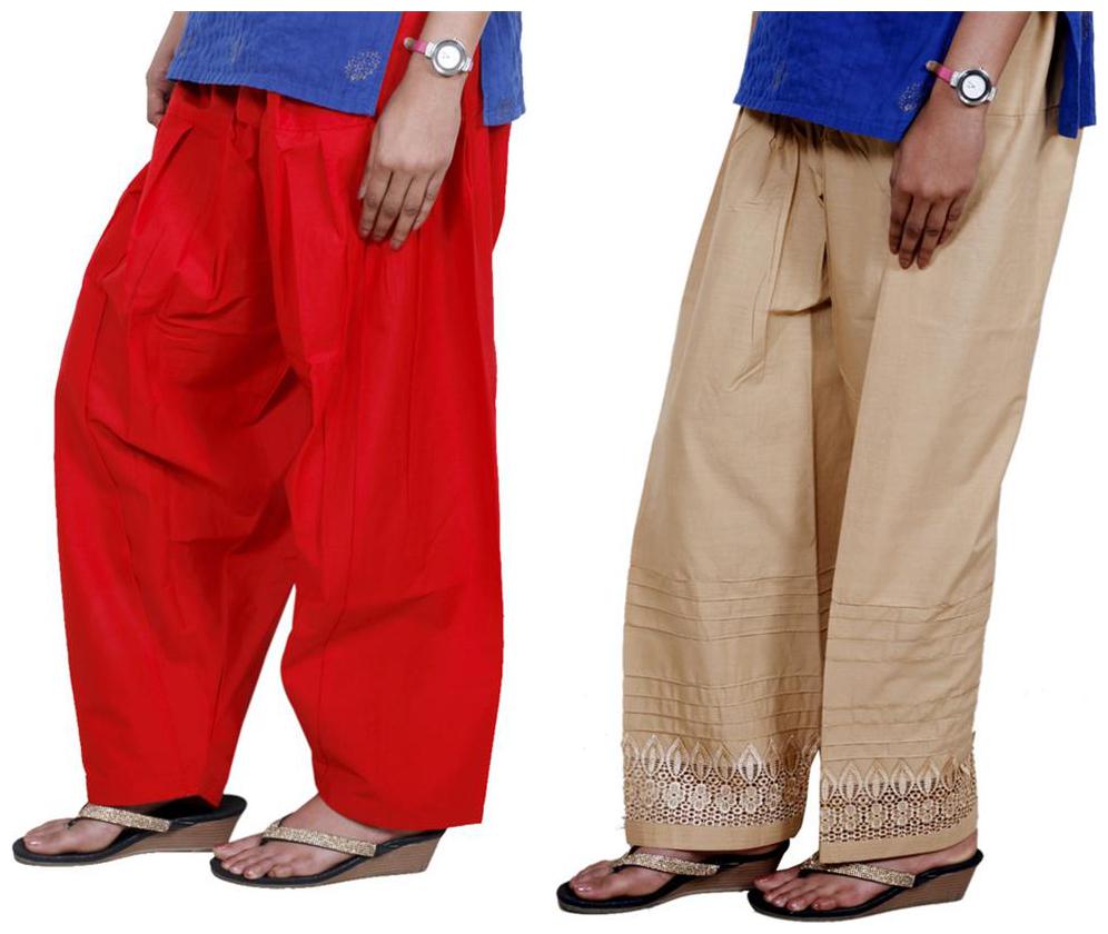

IndiWeaves Women Cotton Semi-Patiala with Chaudi Lece Semi- Patiala Salwar Set of -2