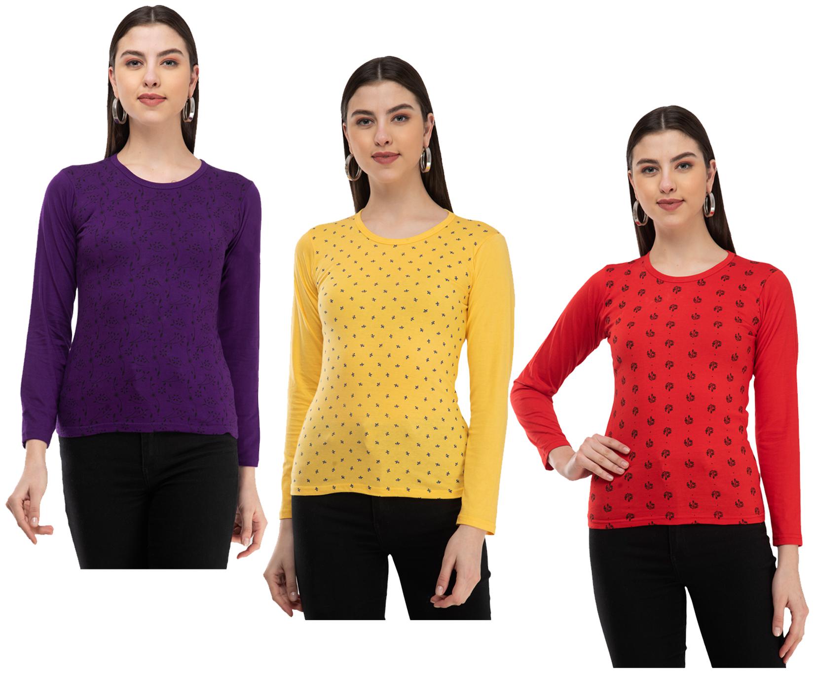 

Indiweaves Women Multi Regular fit Round neck Cotton T shirt
