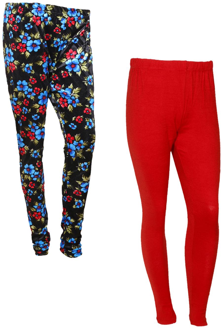 

IndiWeaves Women Woolen Plain and Velvet Printed Leggings for Winters (Pack of 2)