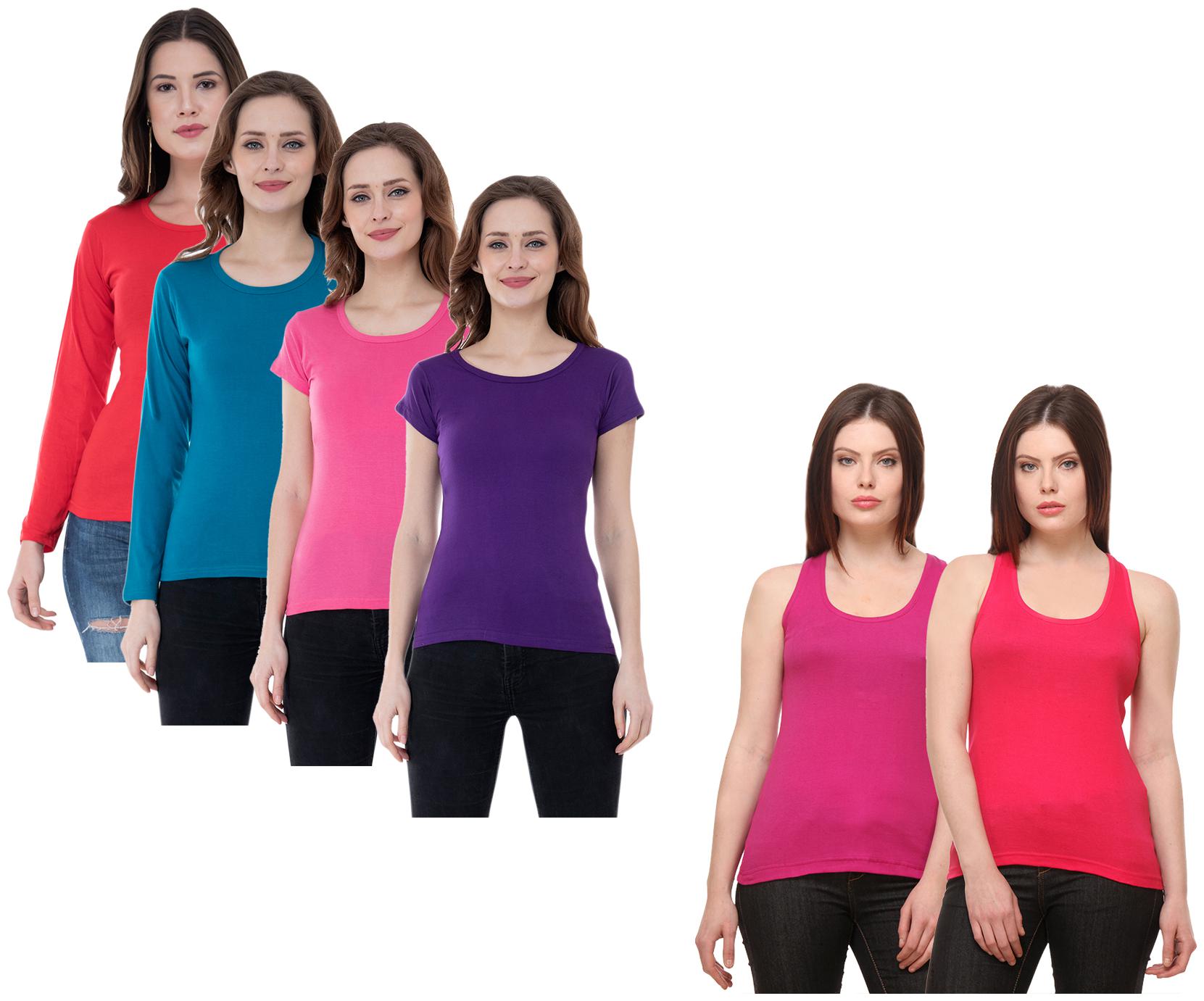 

Indiweaves Women Multi Regular fit Round neck Cotton Tank top