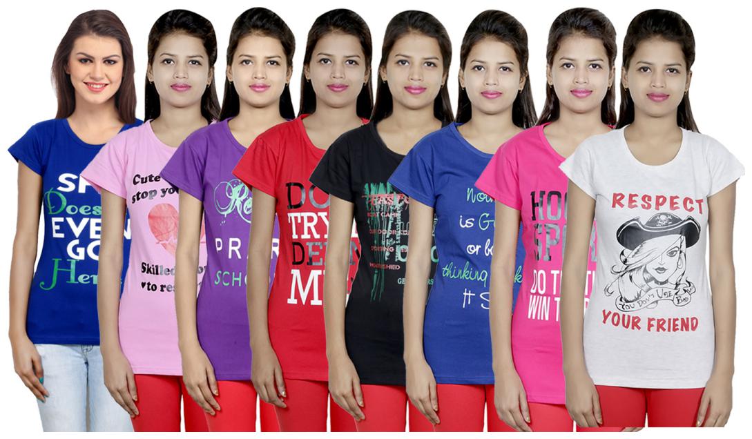 

IndiWeaves Women s Cotton Printed T-Shirts COMBO OFFER ( Pack of 8 T-Shirts)