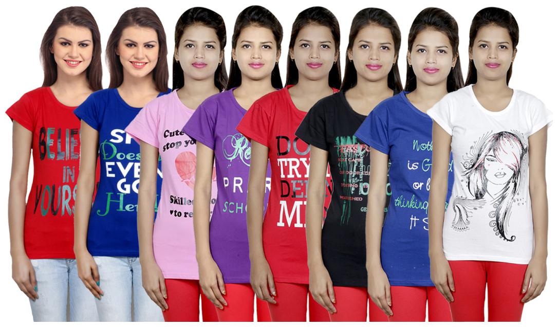 

IndiWeaves Women s Cotton Printed T-Shirts COMBO OFFER ( Pack of 8 T-Shirts)