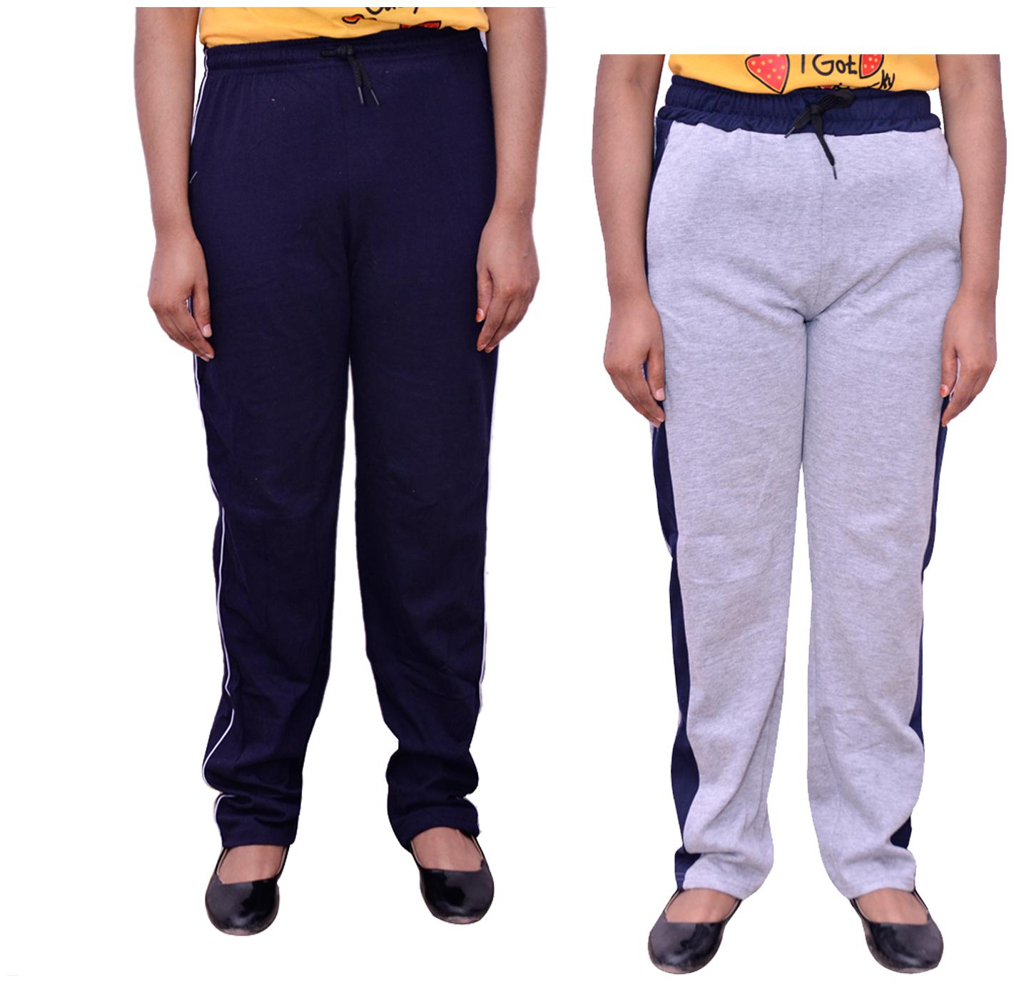 

Indiweaves Women Regular fit Cotton Solid Track pants - Blue Grey