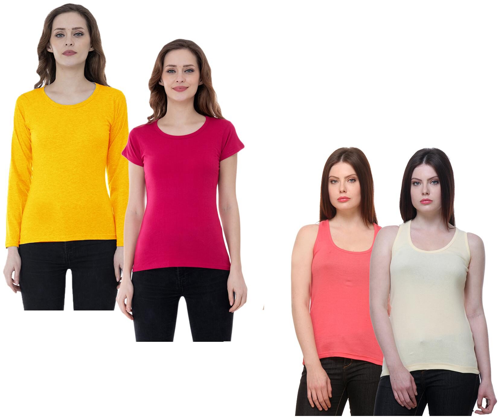 

Indiweaves Women Multi Regular fit Round neck Cotton Tank top