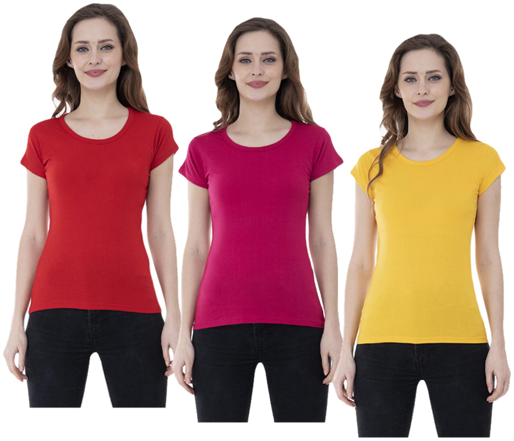 

Indiweaves Women Multi Regular fit Round neck Cotton T shirt