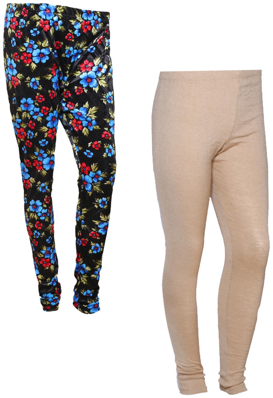 

IndiWeaves Women Woolen Plain and Velvet Printed Leggings for Winters (Pack of 2)