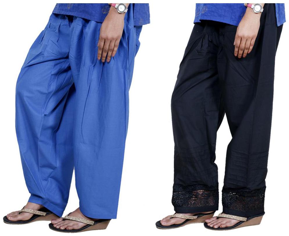 

IndiWeaves Women Cotton Semi-Patiala with Chaudi Lece Semi- Patiala Salwar Set of -2