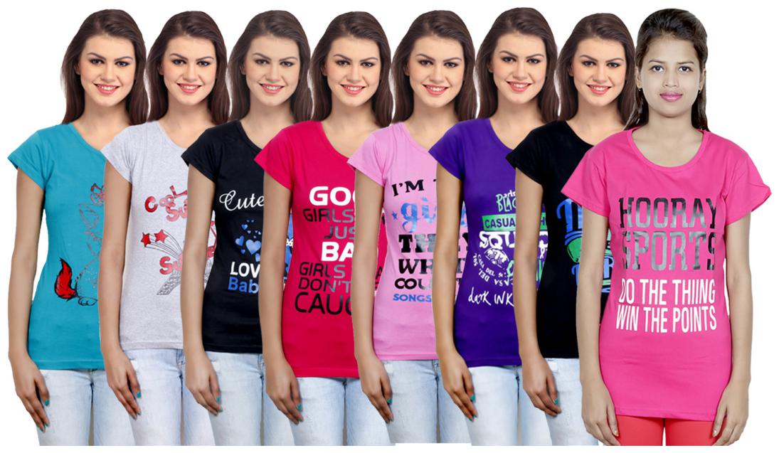 

IndiWeaves Women s Cotton Printed T-Shirts COMBO OFFER ( Pack of 8 T-Shirts)