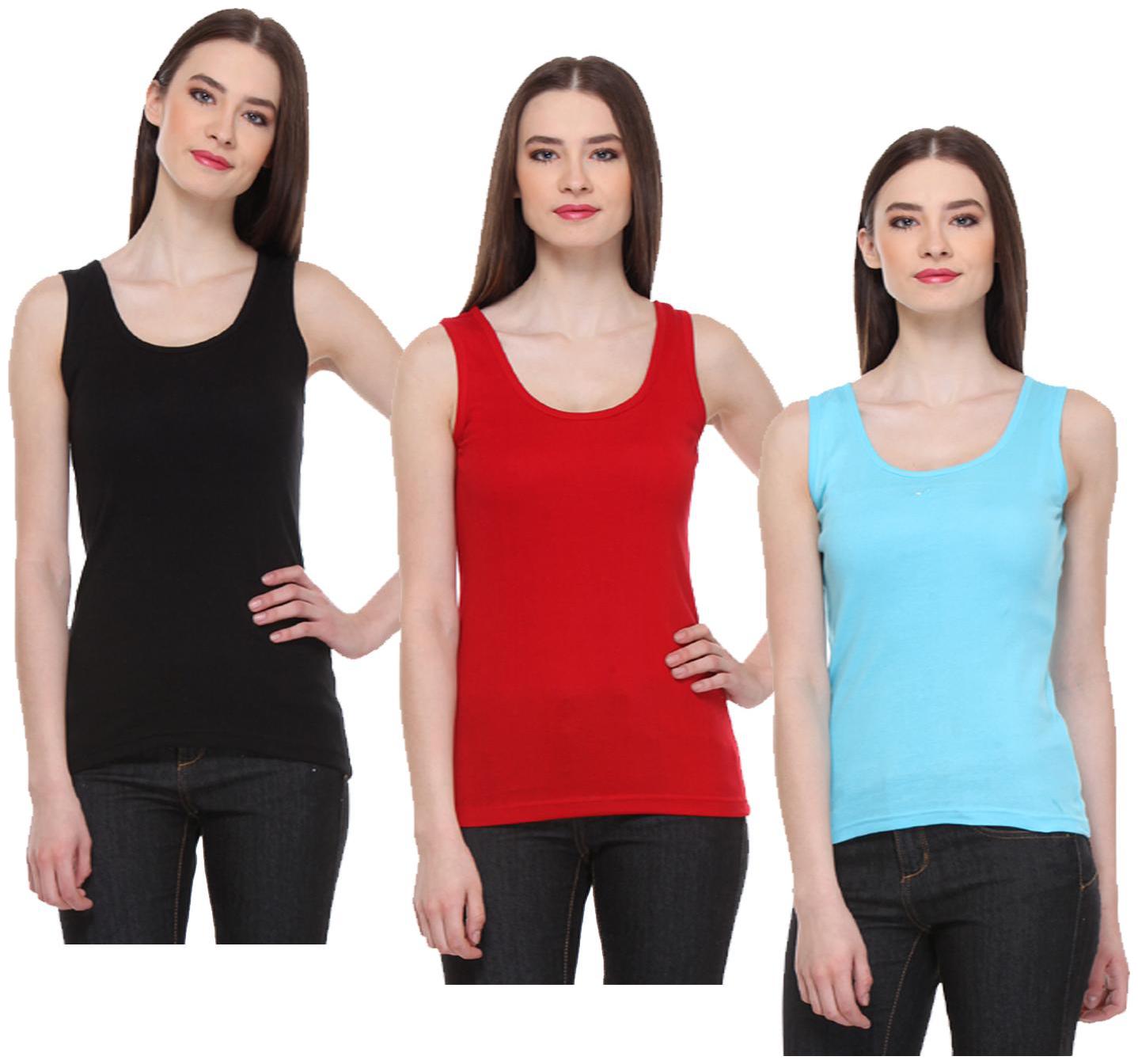 

Indiweaves Women Multi Regular fit U neck Cotton Tank top