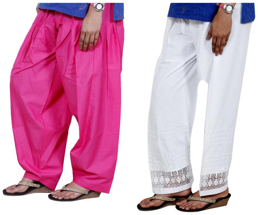 

IndiWeaves Women Cotton Semi-Patiala with Chaudi Lece Semi- Patiala Salwar Set of -2