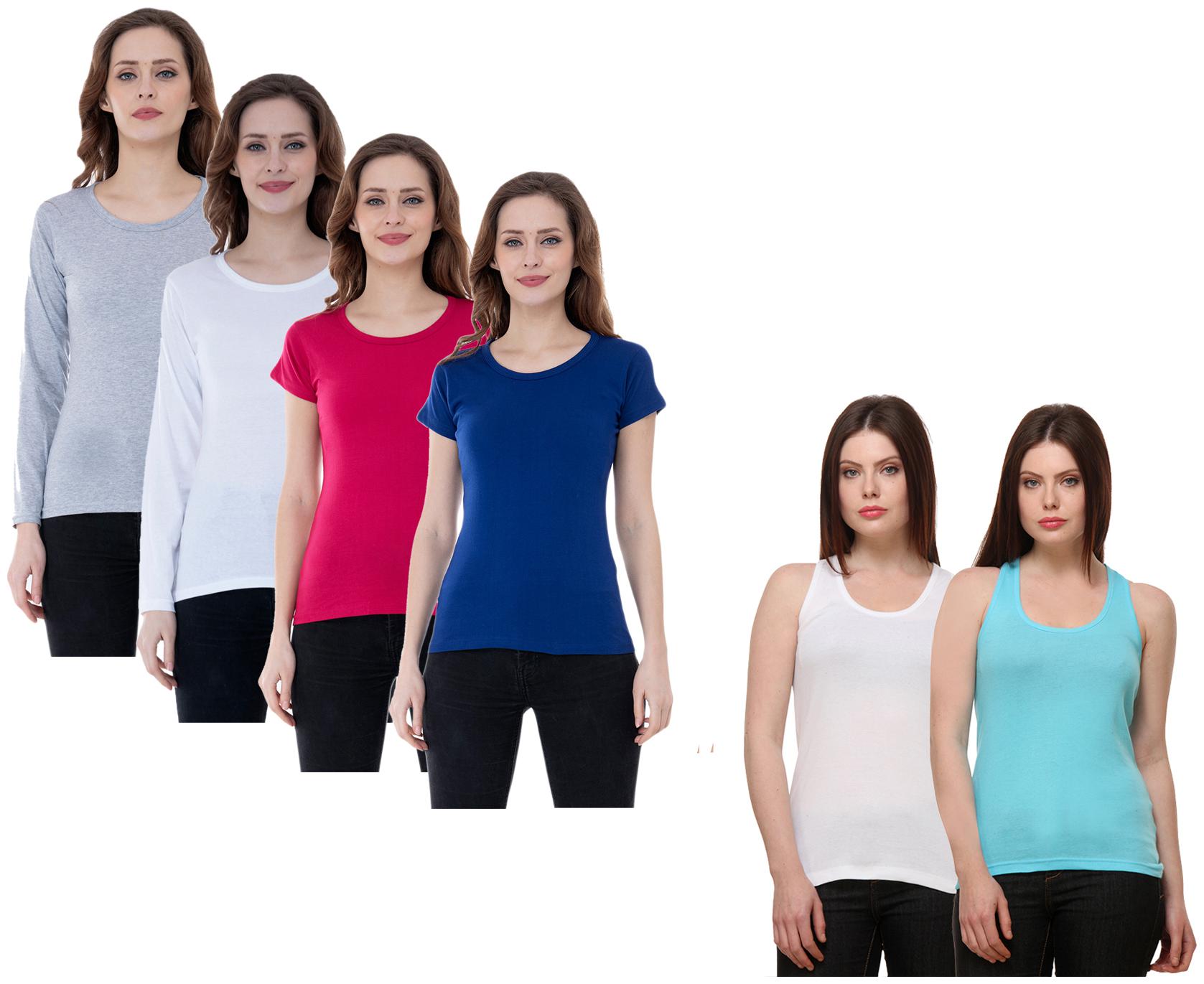 

Indiweaves Women Multi Regular fit Round neck Cotton Tank top