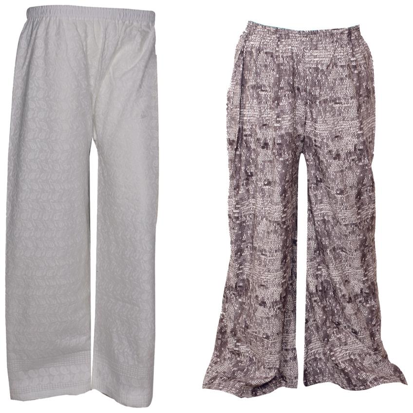 

IndiWeaves Womens 1 Full Chikan Work Pallazo and 1 Printed Palazzo Combo Pack (Pack of 2 Palazo)