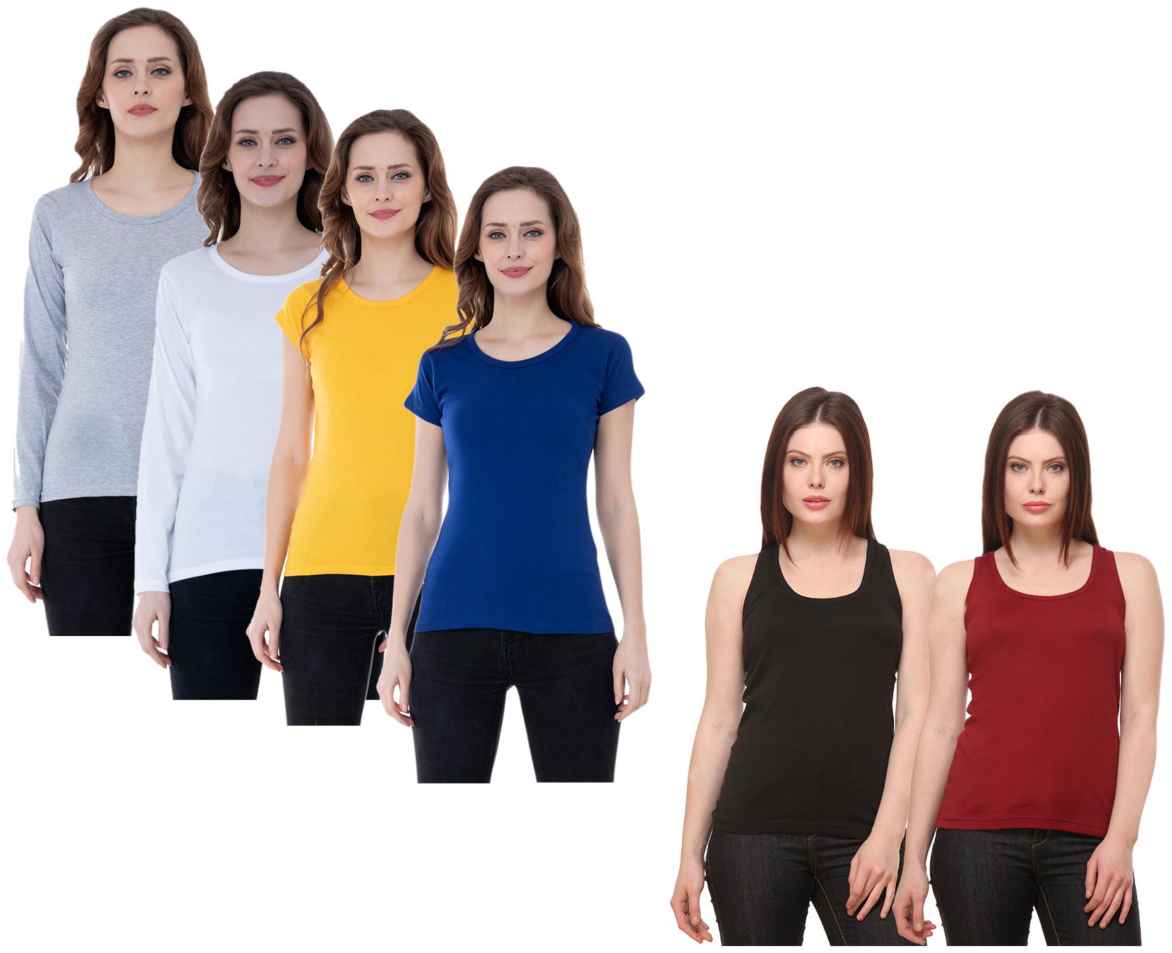 

Indiweaves Women Multi Regular fit Round neck Cotton Tank top