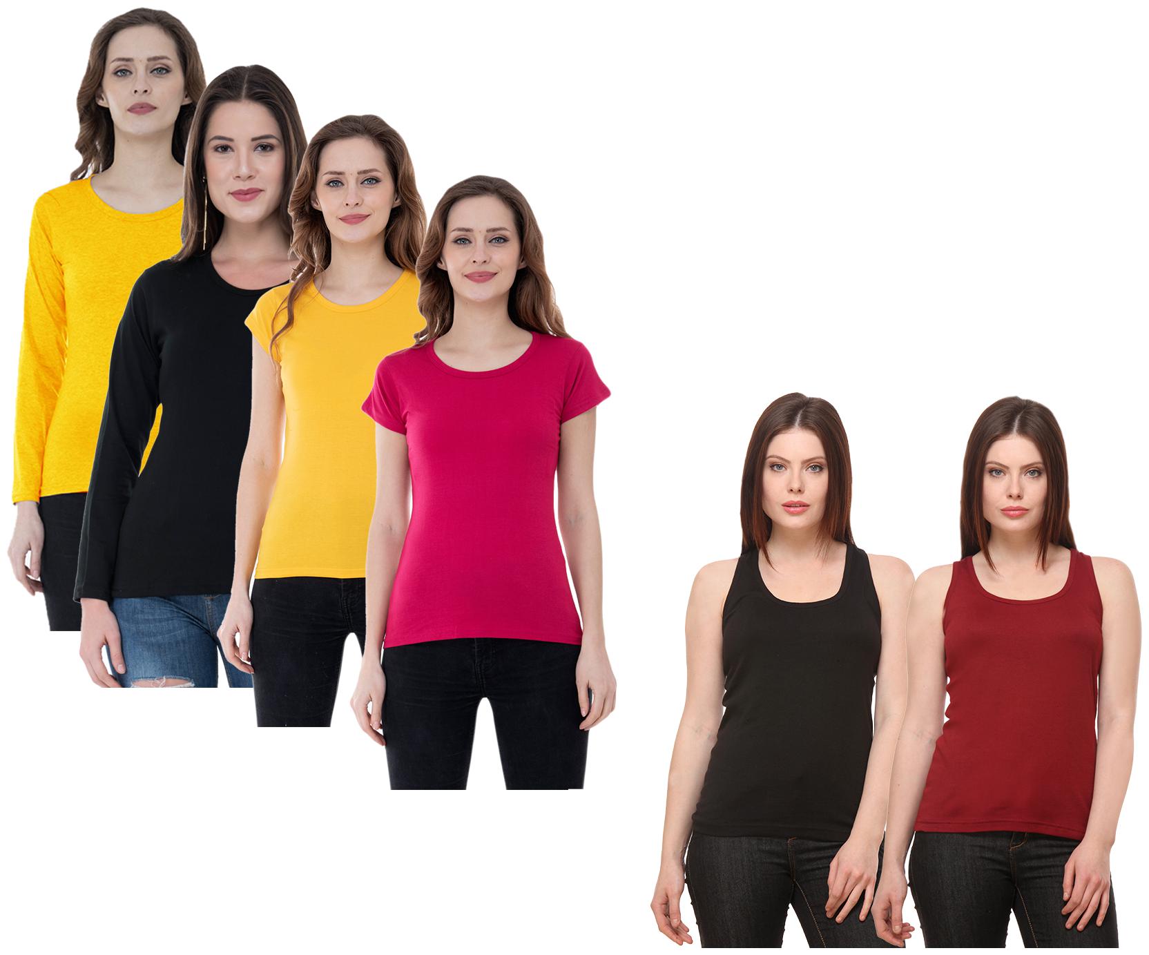 

Indiweaves Women Multi Regular fit Round neck Cotton Tank top