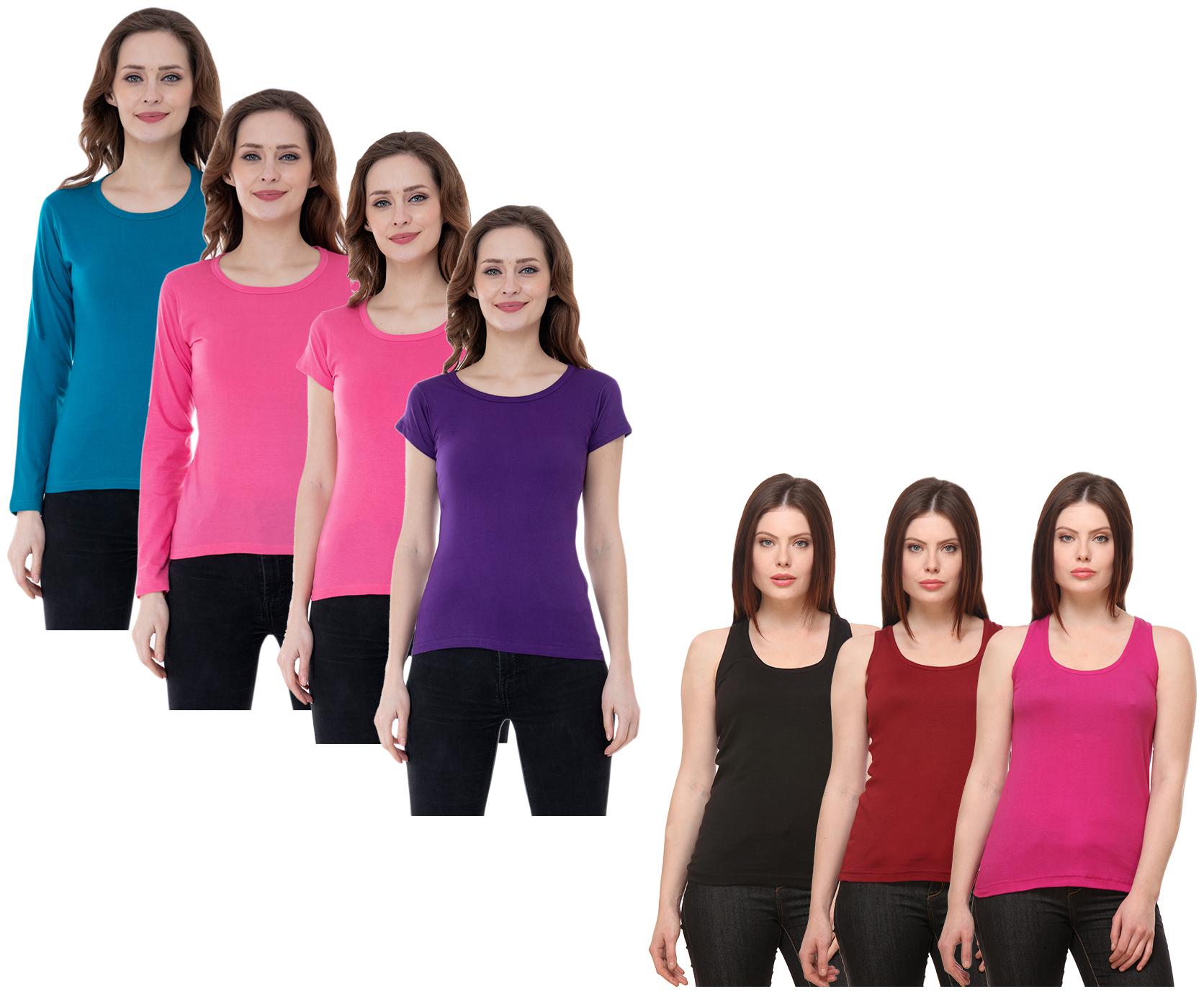 

Indiweaves Women Multi Regular fit Round neck Cotton Tank top