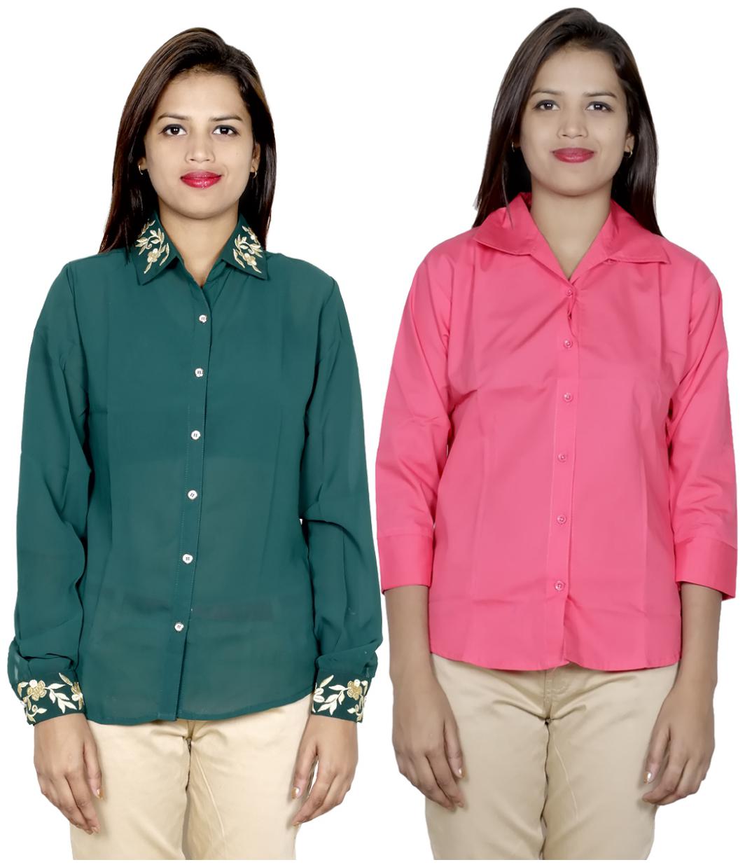 

Indiweaves Women Green Embroidered Regular Fit Shirt