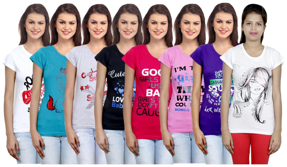 

IndiWeaves Women Cotton Printed T-Shirt ( Set of- 8)