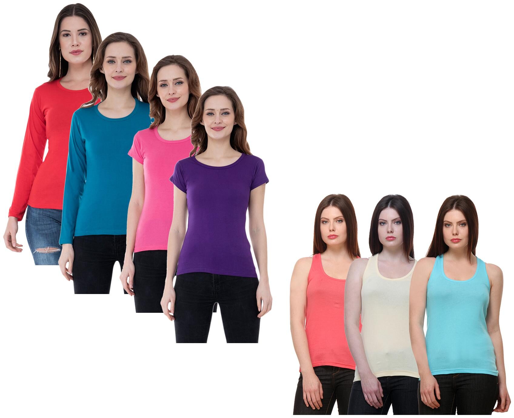 

Indiweaves Women Multi Regular fit Round neck Cotton Tank top