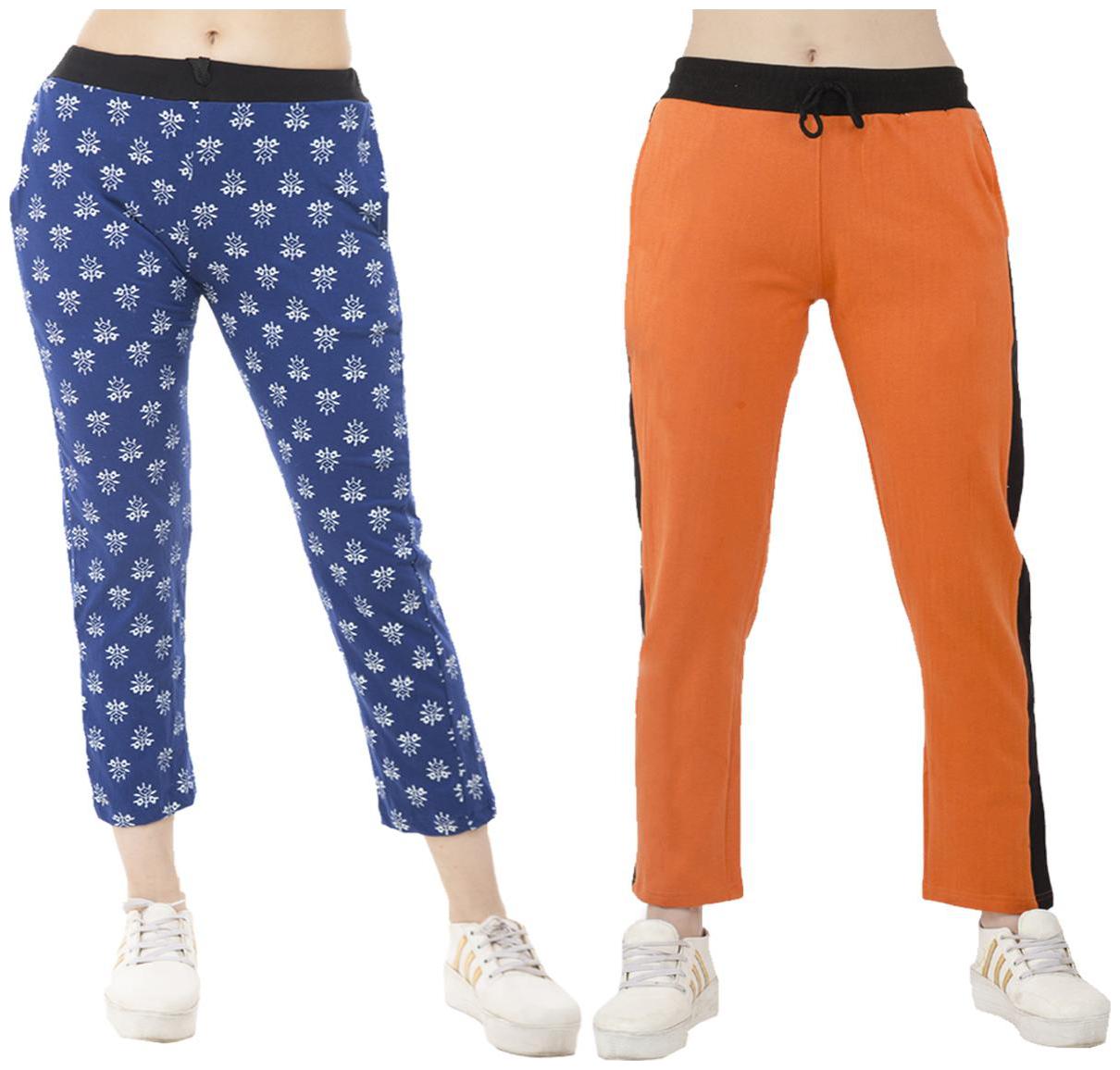 

Indiweaves Women Regular fit Polyester Printed Track pants - Orange