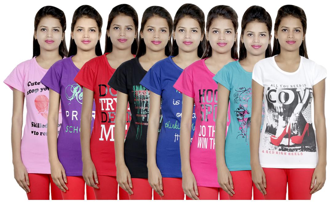 

IndiWeaves Women s Cotton Printed T-Shirts COMBO OFFER ( Pack of 8 T-Shirts)