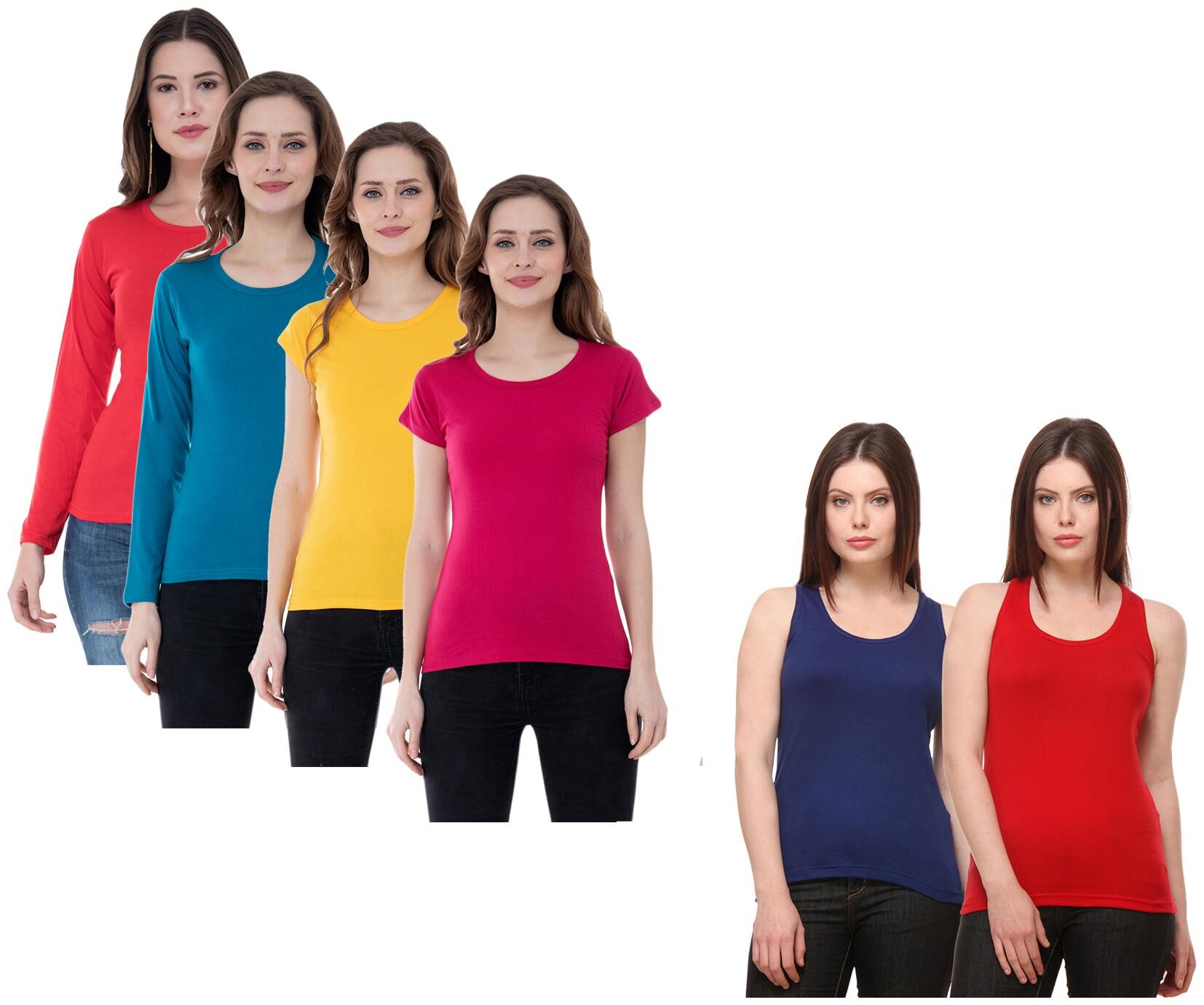 

Indiweaves Women Multi Regular fit Round neck Cotton Tank top