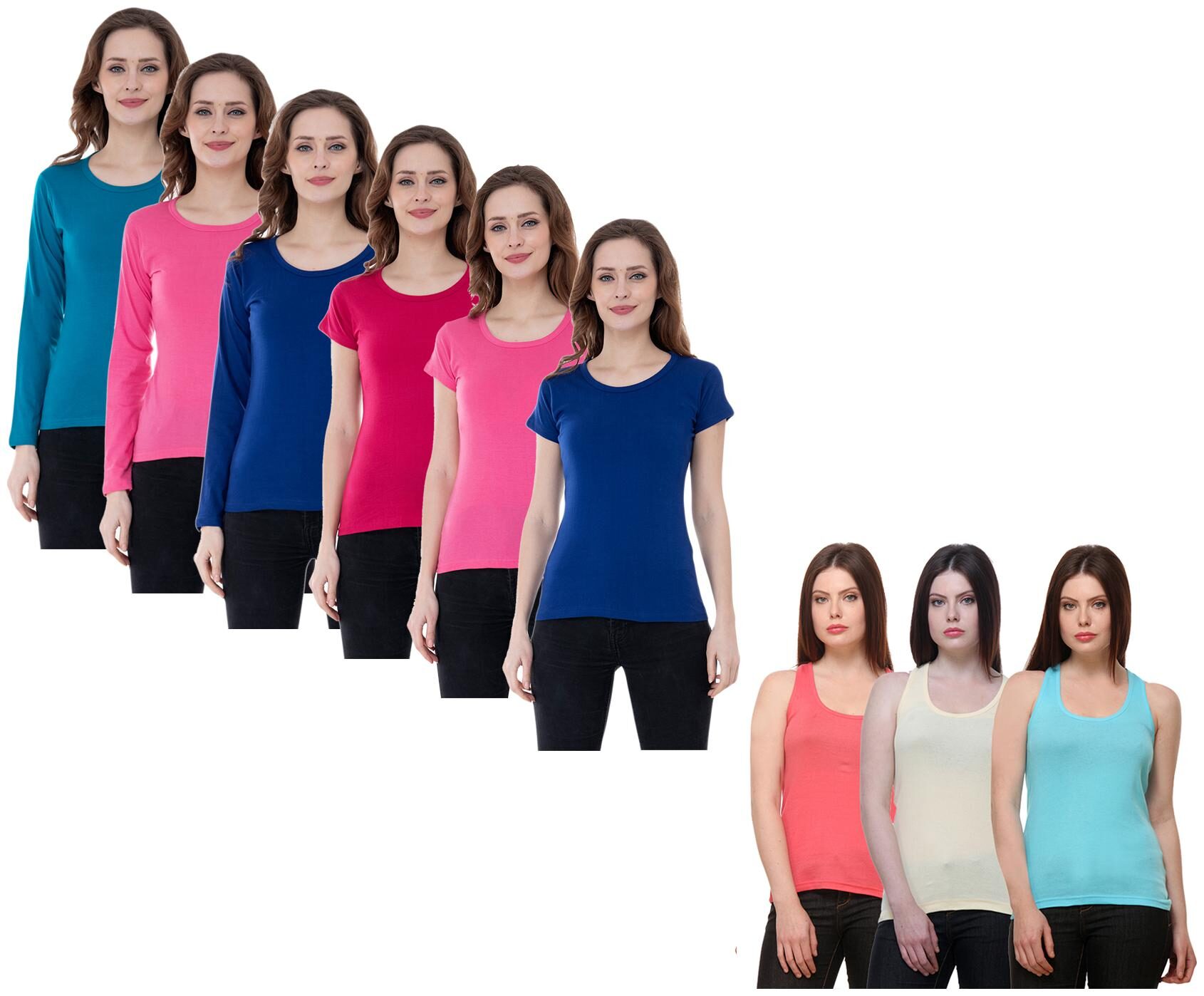 

Indiweaves Women Multi Regular fit Round neck Cotton Tank top