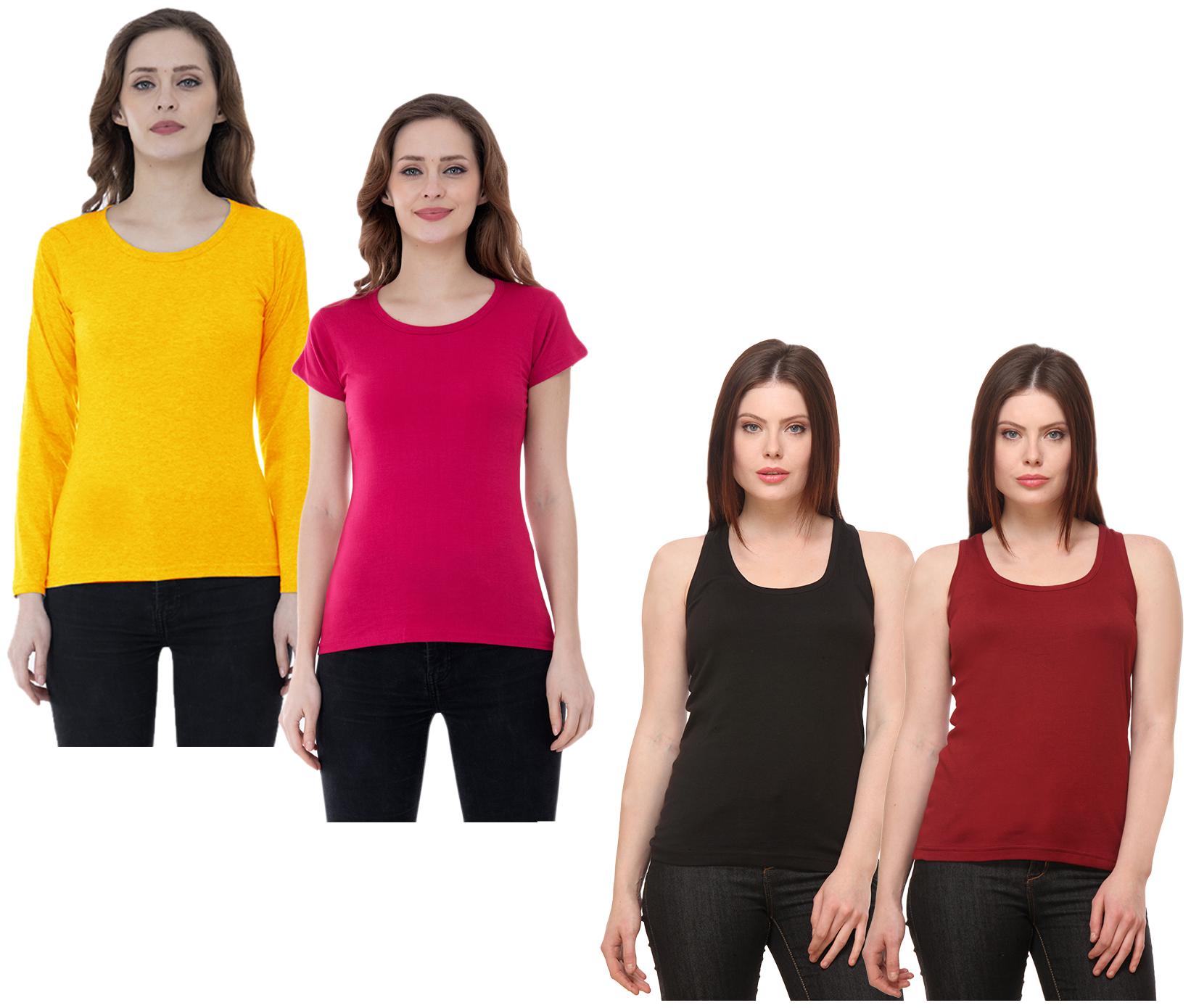 

Indiweaves Women Multi Regular fit Round neck Cotton Tank top