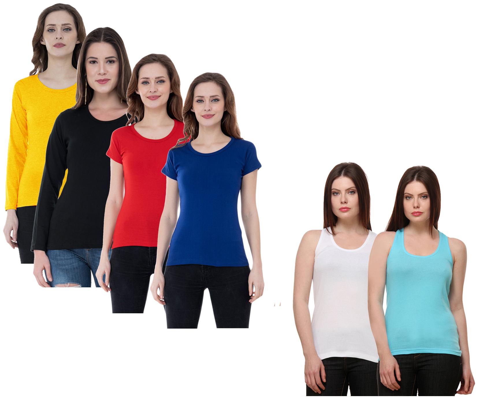 

Indiweaves Women Multi Regular fit Round neck Cotton Tank top