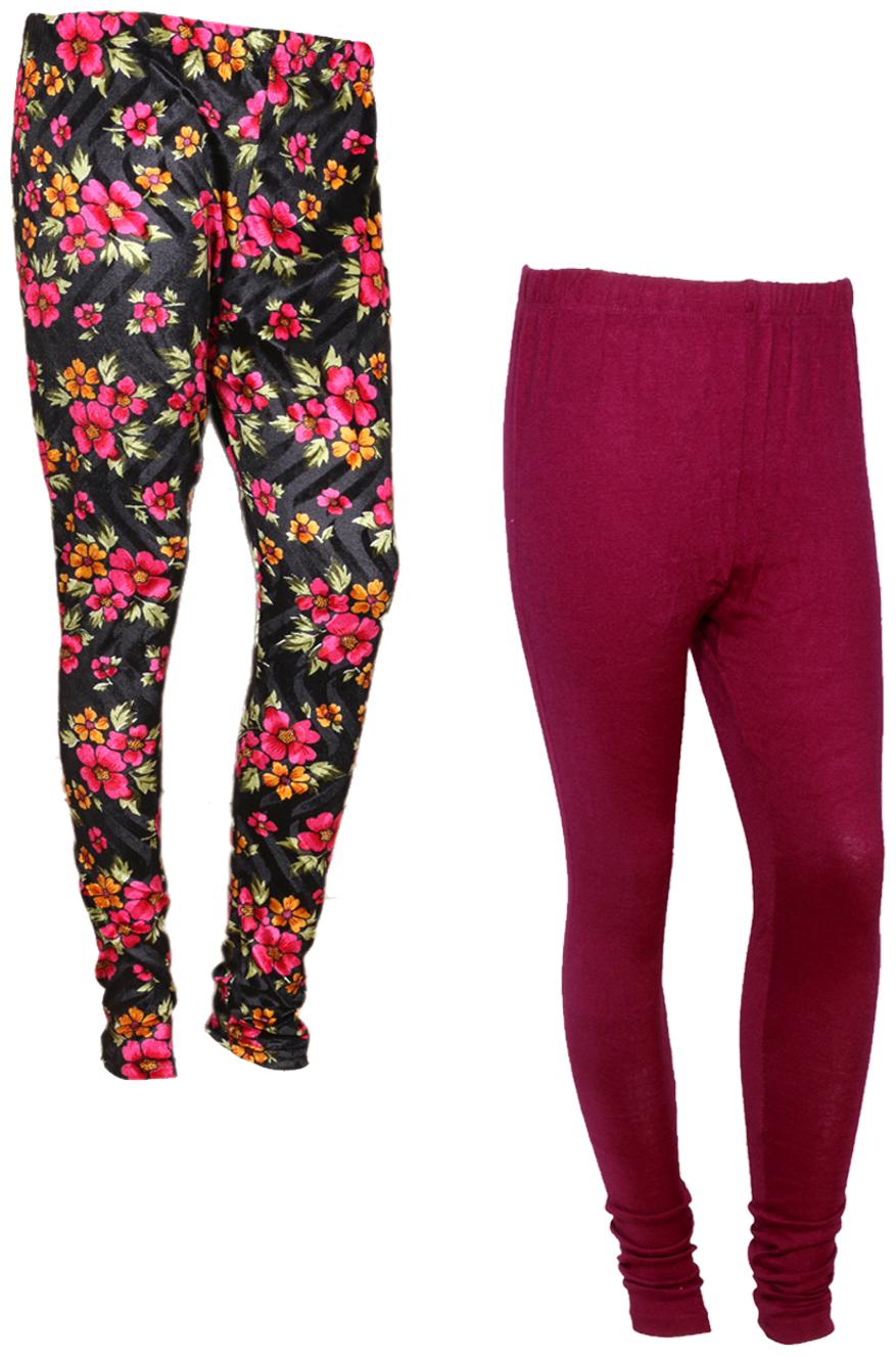 

IndiWeaves Women Woolen Plain and Velvet Printed Leggings for Winters (Pack of 2)