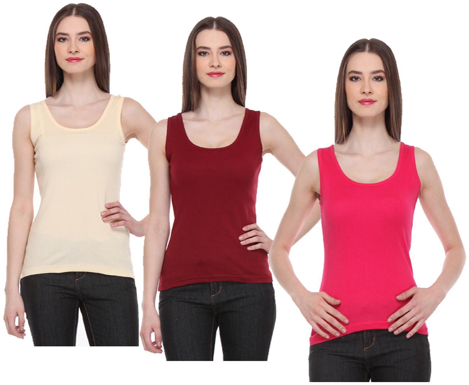

Indiweaves Women Multi Regular fit U neck Cotton Tank top