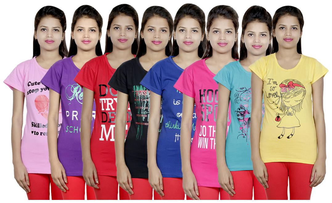 

IndiWeaves Women s Cotton Printed T-Shirts COMBO OFFER ( Pack of 8 T-Shirts)