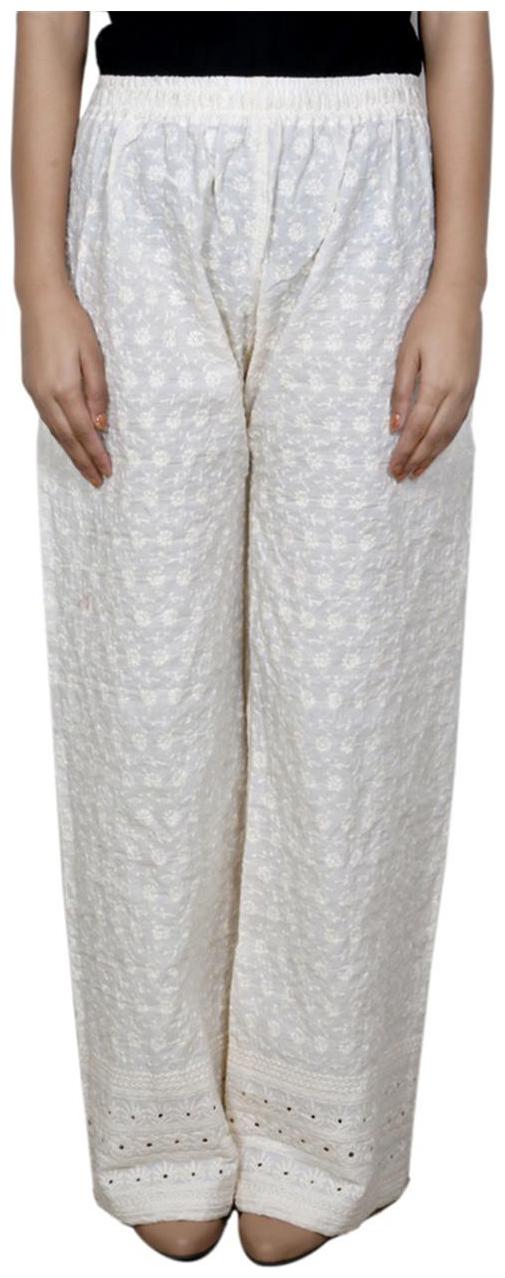

IndiWeaves Women Pure Cotton Chikan Cream Palazzo