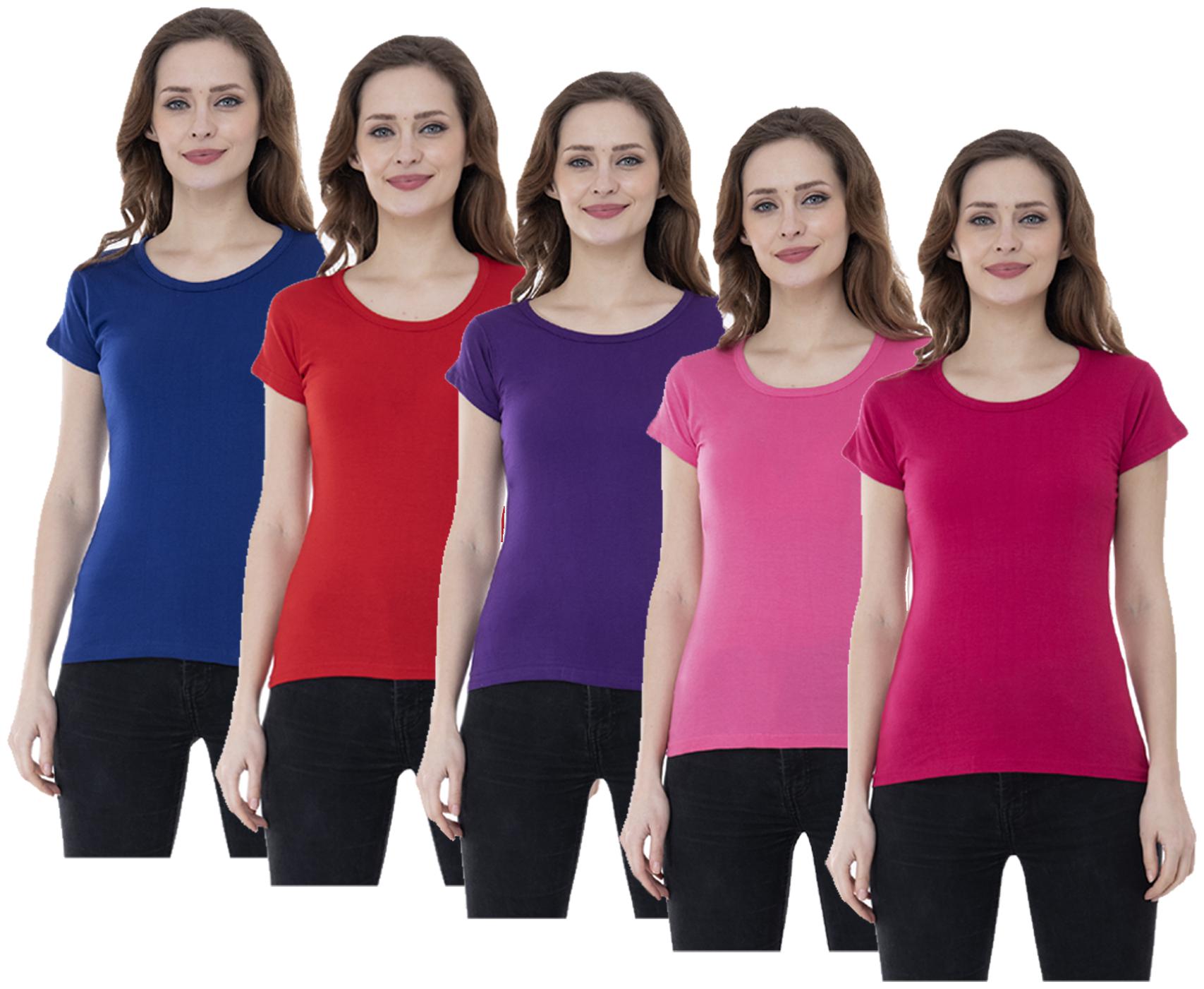 

Indiweaves Women Multi Regular fit Round neck Cotton T shirt