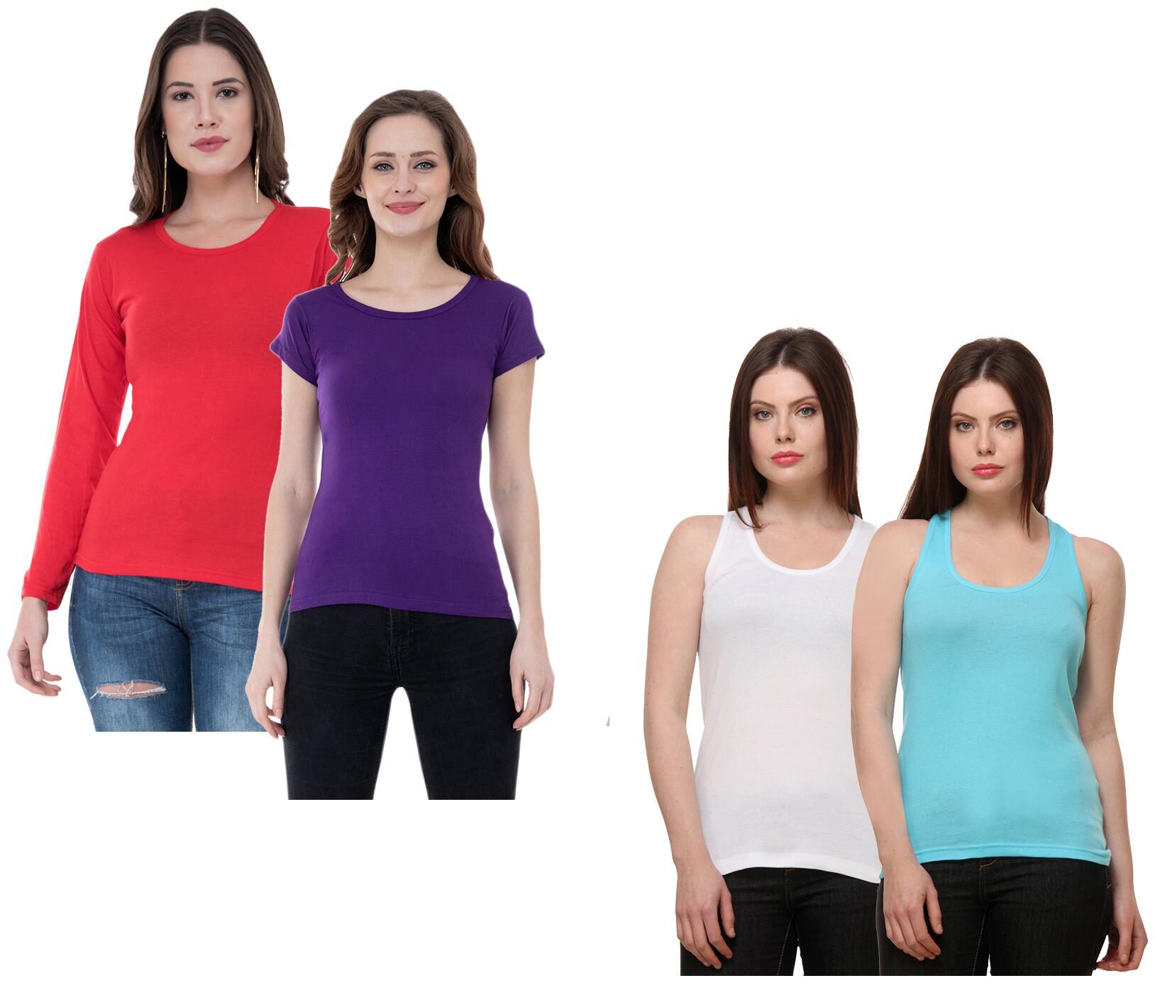 

Indiweaves Women Multi Regular fit Round neck Cotton Tank top