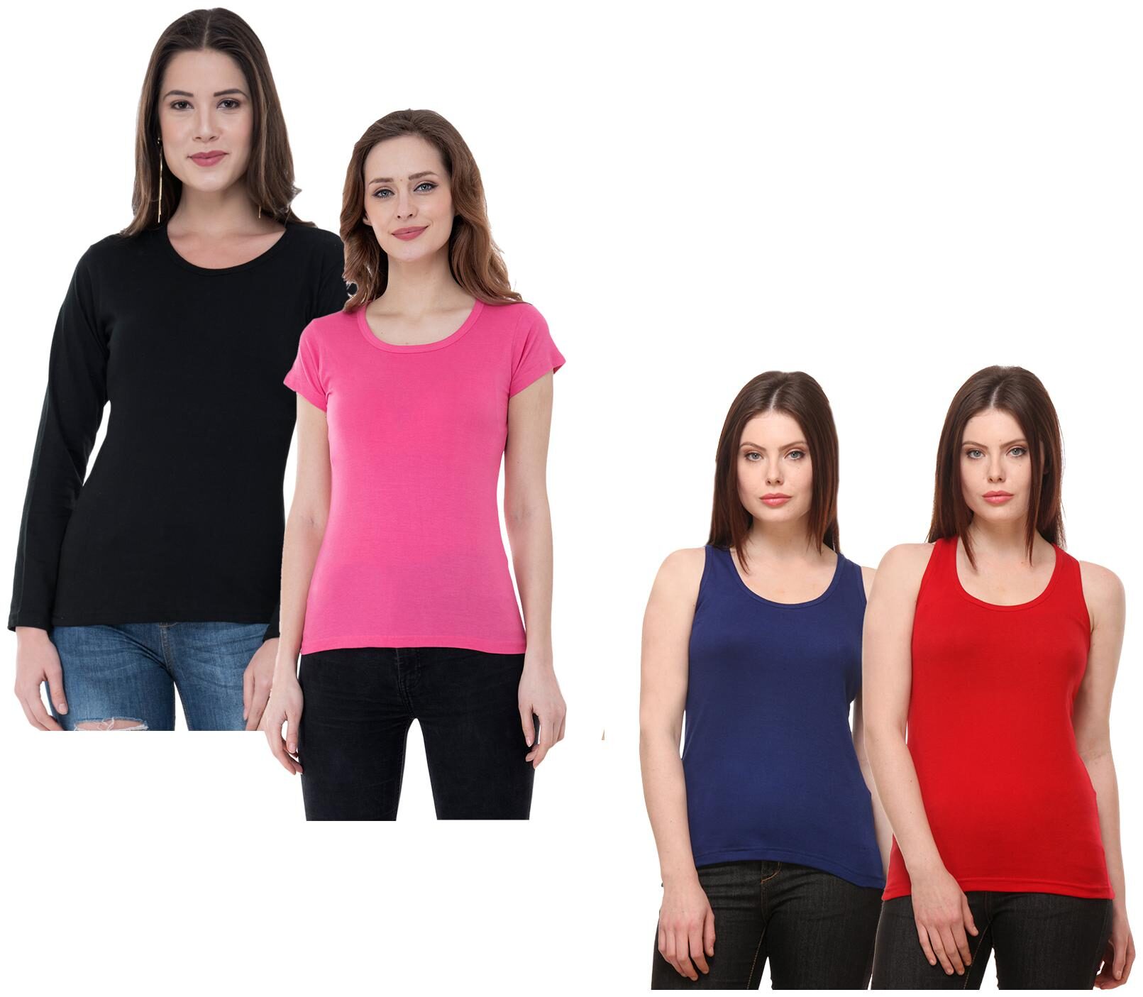 

Indiweaves Women Multi Regular fit Round neck Cotton Tank top