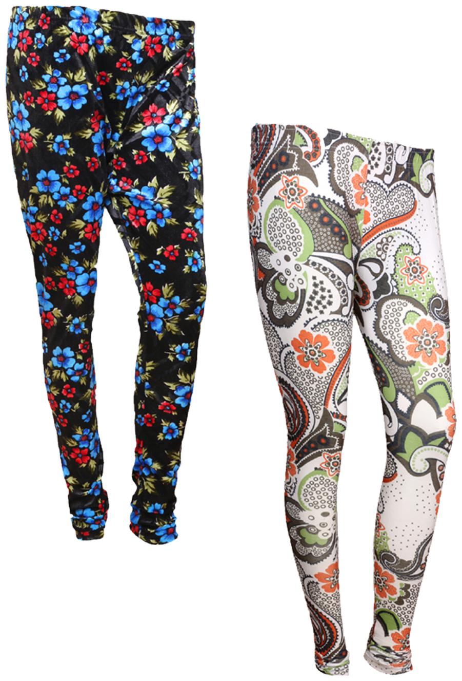 

IndiWeaves Women Cotton Printed Legging and Velvet Printed Leggings (Pack of 2)
