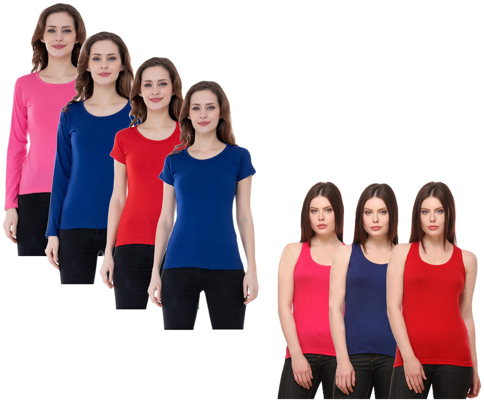 

Indiweaves Women Multi Regular fit Round neck Cotton Tank top