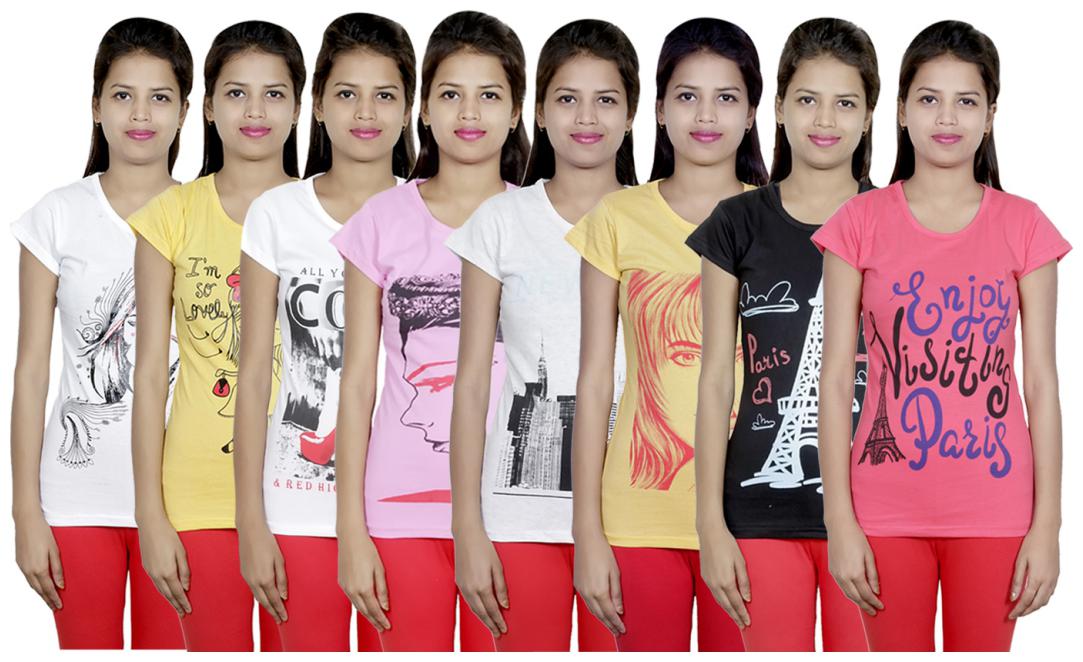 

IndiWeaves Women s Cotton Printed T-Shirts COMBO OFFER ( Pack of 8 T-Shirts)